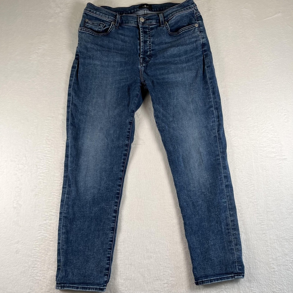 7 For All Mankind Josefina Boyfriend Jeans Womens 29 Blue High Rise Cropped